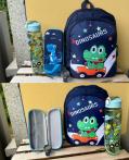 Ensemble Scolaire Dinosaure Enfant – Sac à Dos, Trousse, Gourde & Montre | Cadeau Rentrée